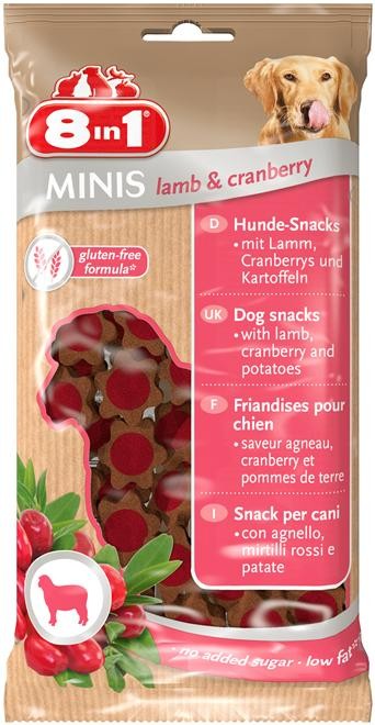 8in1 Minis Lam & Tranebær, Stort utvalg Godbiter og Snacks til Hunder