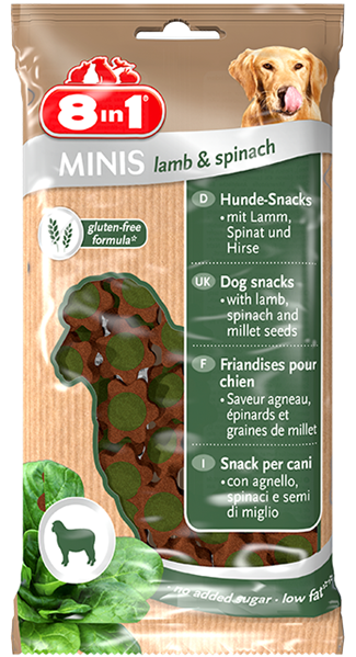 8in1 Minis Lam & Spinat, Stort utvalg Godbiter og Snacks til Hunder