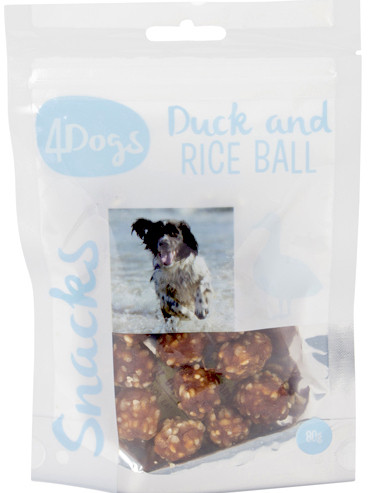 4Dogs Duck and Rice Ball, Stort utvalg Godbiter og Snacks til Hunder