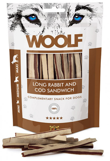 Woolf Lang Sandwich av Kanin og Torsk, Stort utvalg Godbiter og Snacks til Hunder