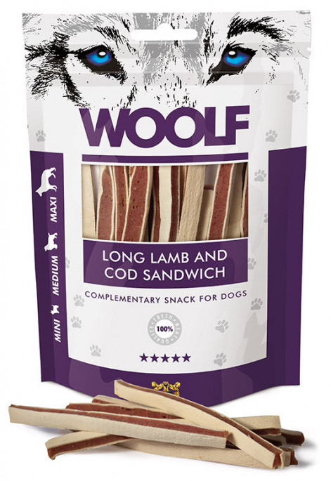 Woolf Lang Sandwich av Lam og Torsk, Stort utvalg Godbiter og Snacks til Hunder