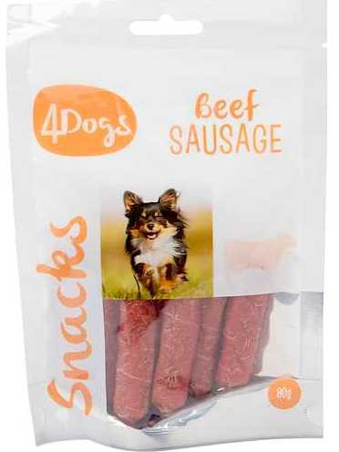 4Dogs Beef Sausage, Stort utvalg Godbiter og Snacks til Hunder
