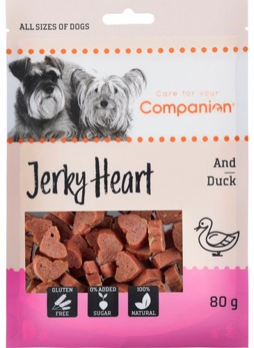 Companion Duck Jerky Heart, Stort Utvalg Treningsgodbiter til Hund